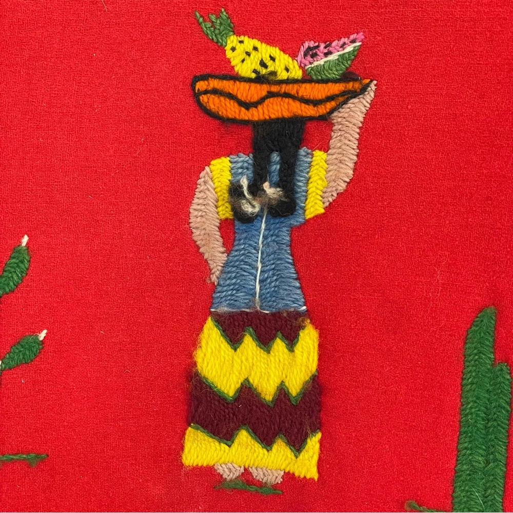 Vintage 40s 50s Mexican Wool Felt Jacket Red Embroidered Womens S - Picture 7 of 10